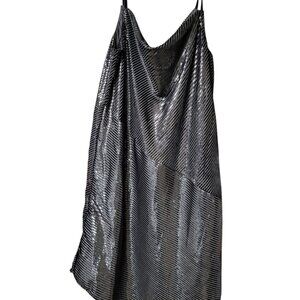 NWT Trina Turk Striped Burnout Velvet Dress Large Spaghetti Strap Cowl Neck